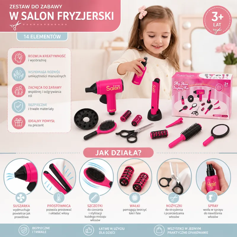 Комплект фризьорски салон за игра, 14 части — снимка 2