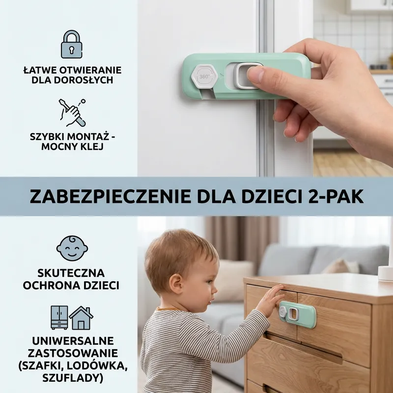 Детски защитни блокировки за шкафове и чекмеджета, 2 броя — снимка 2