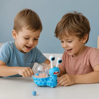 Играчка охлюв 3 в 1 с баскетболен кош и подвижни очи