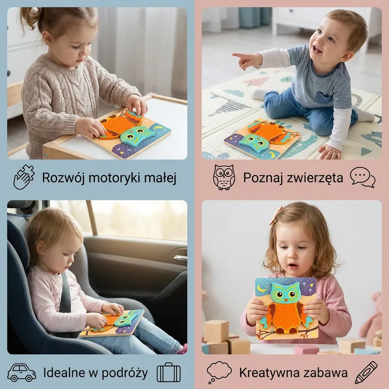 3D дървени пъзели с животни за малки деца — снимка 3