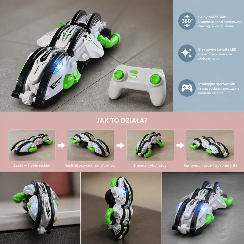 Каскадьорска кола с дистанционно, въртене 360° и LED светлини — снимка 2