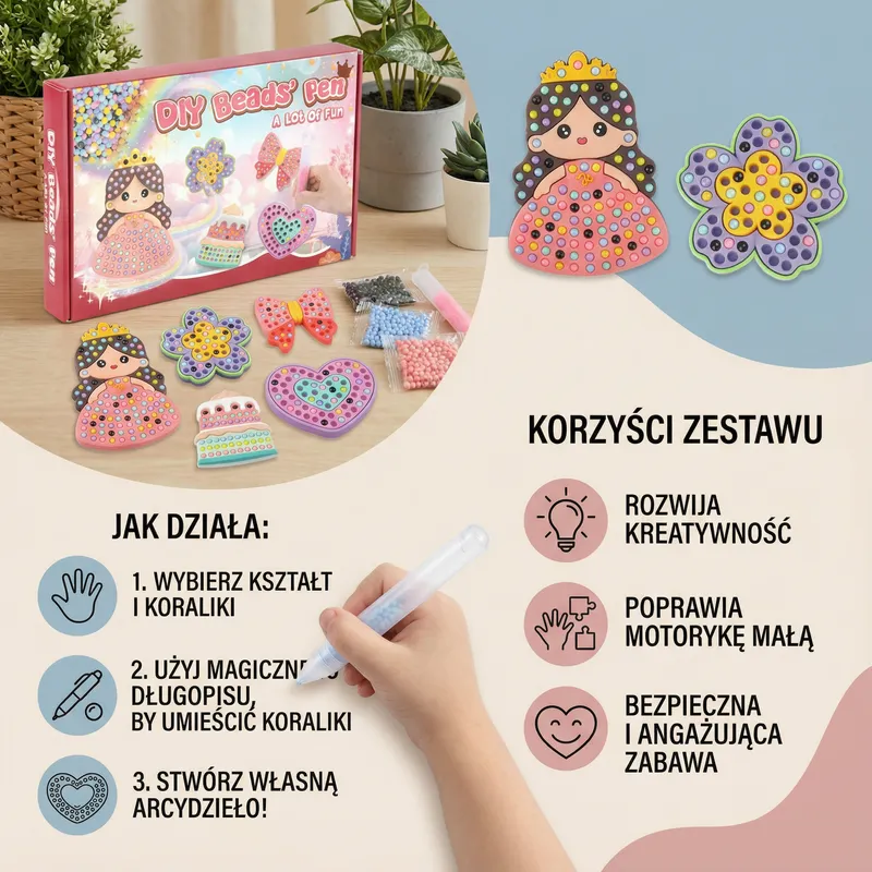Вълшебна рисунка с мъниста, творчески комплект за деца — снимка 2