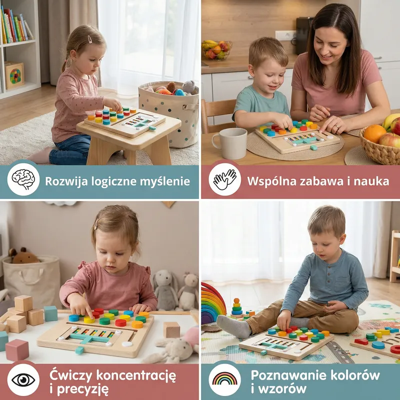 Дървена игра Монтесори с четири цвята за деца — снимка 3