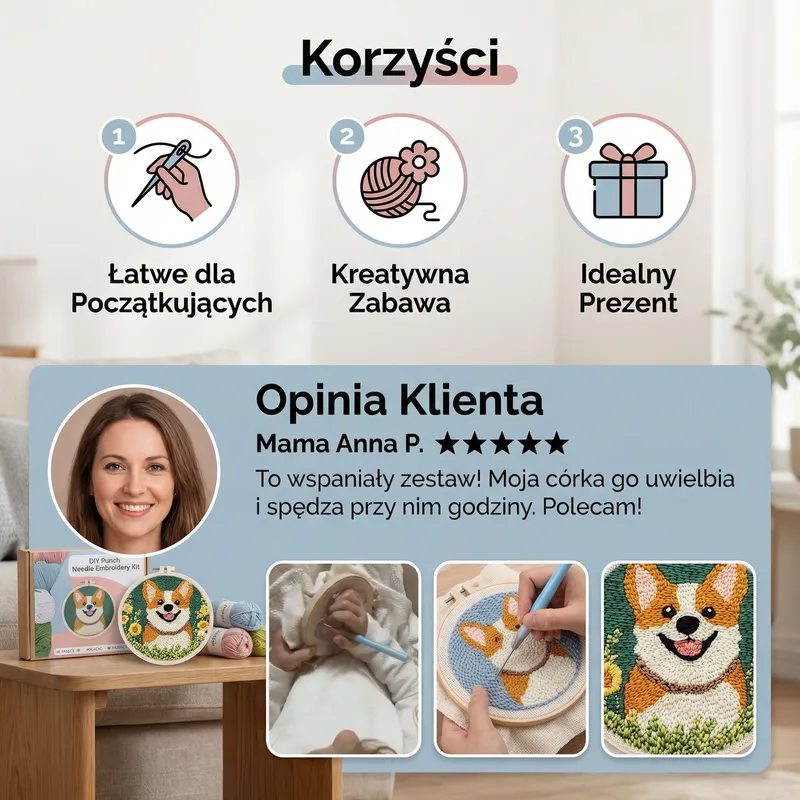 Комплект за бродиране за начинаещи с игла и мотиви — снимка 2