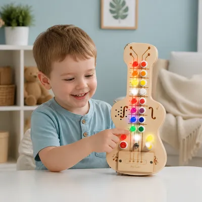 Дървена китара busy board със светлина и звук