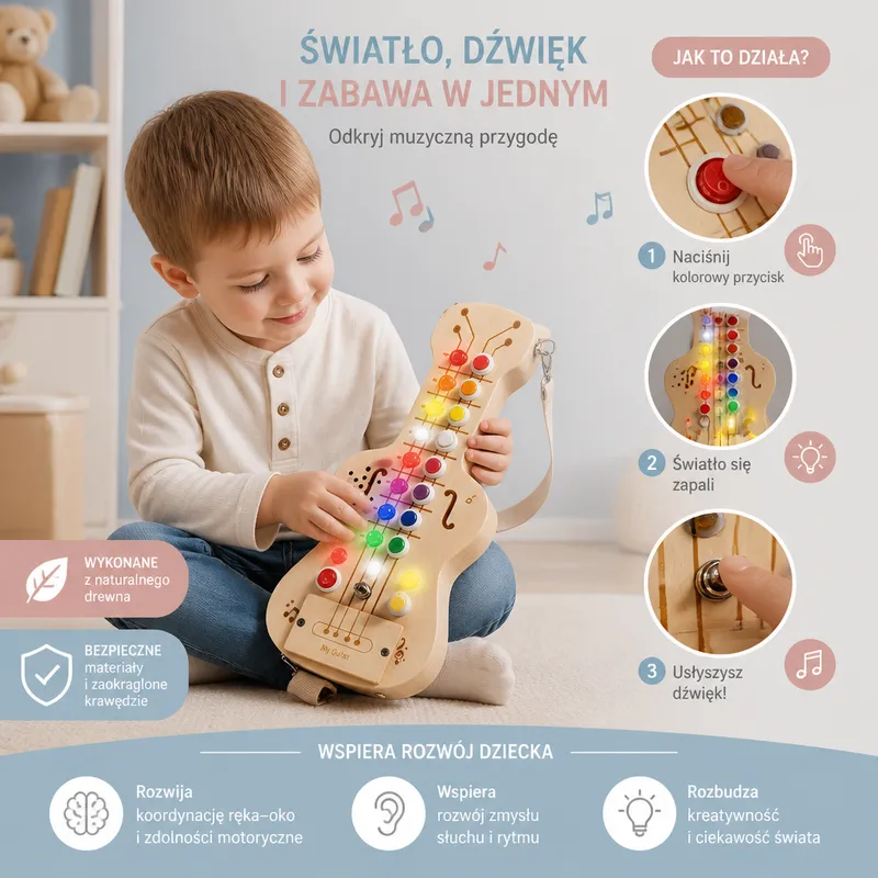 Дървена китара busy board със светлина и звук — снимка 2