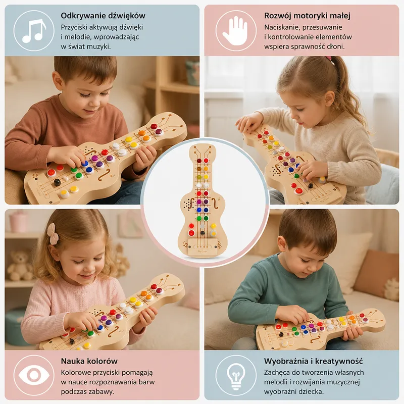 Дървена китара busy board със светлина и звук — снимка 3