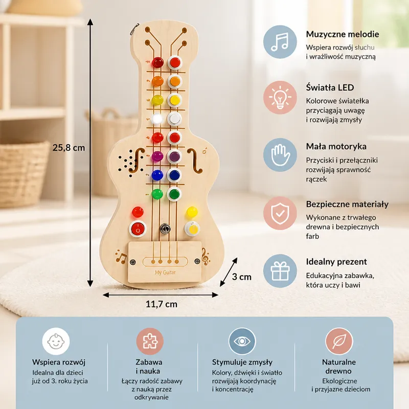 Дървена китара busy board със светлина и звук — снимка 4