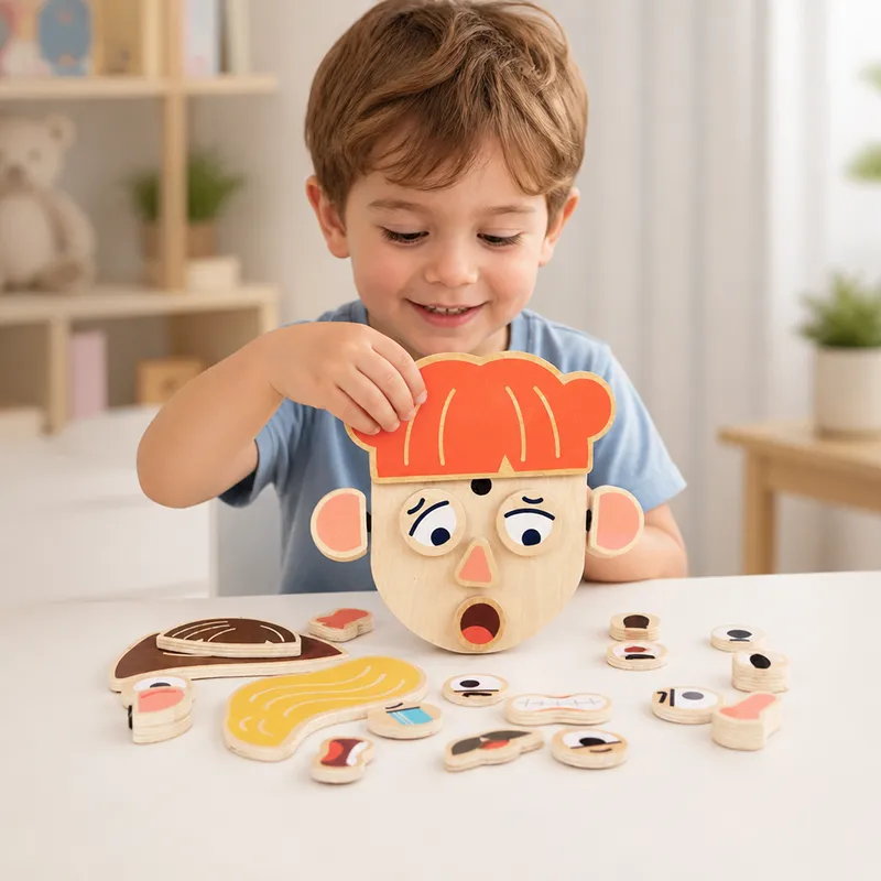 Дървена образователна играчка за емоции и изражения — снимка 2
