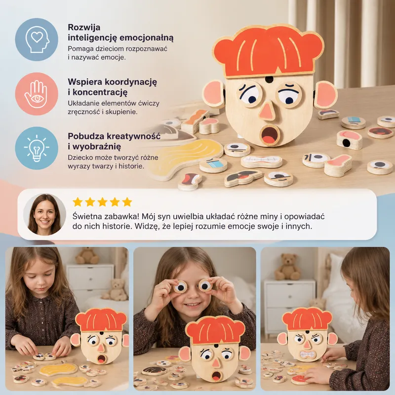 Дървена образователна играчка за емоции и изражения — снимка 3