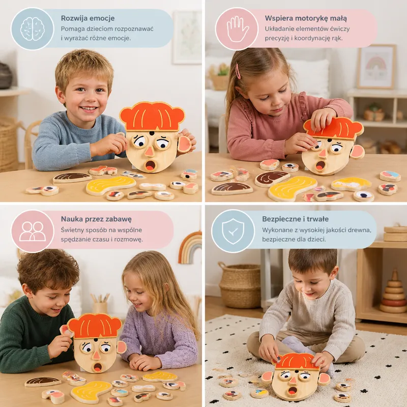 Дървена образователна играчка за емоции и изражения — снимка 4