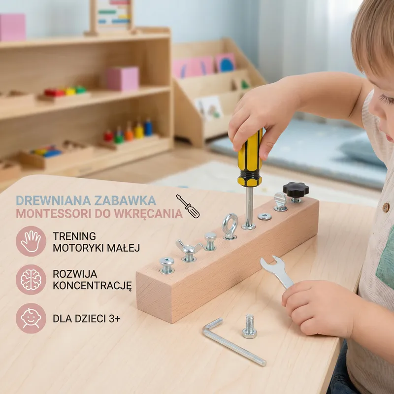 Дървена играчка Монтесори за завинтване, фина моторика — снимка 2