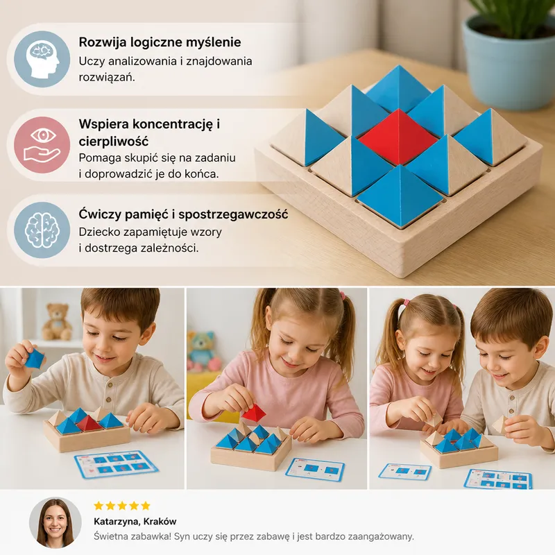 Дървен пъзел с геометрични фигури за логика и мислене — снимка 3