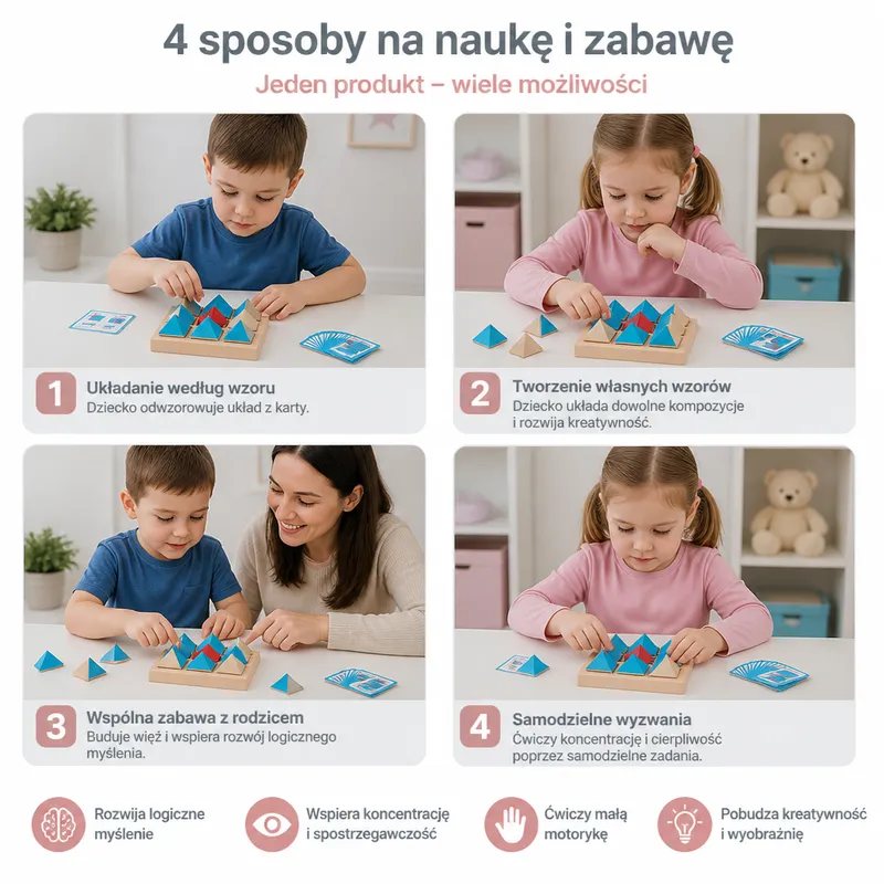 Дървен пъзел с геометрични фигури за логика и мислене — снимка 4