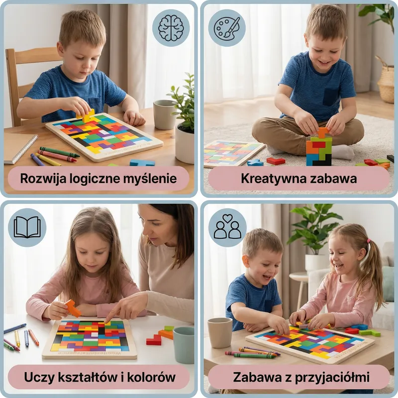 Дървен танграм, цветна образователна игра Монтесори — снимка 3