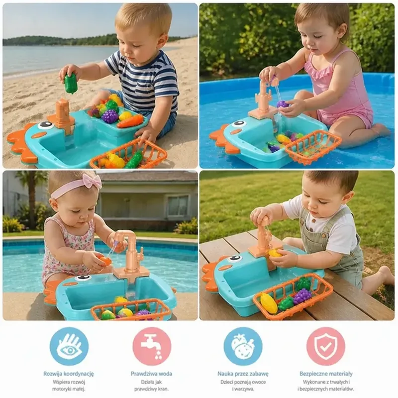 Детска мивка за игра с течаща вода и мотив динозавър — снимка 3