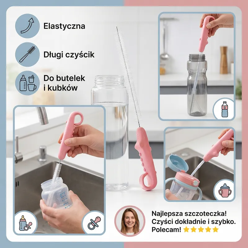 Гъвкава четка за почистване на сламки, шишета и биберони — снимка 3