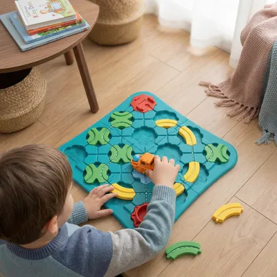 Игра лабиринт с пътни писти, топчета и количка