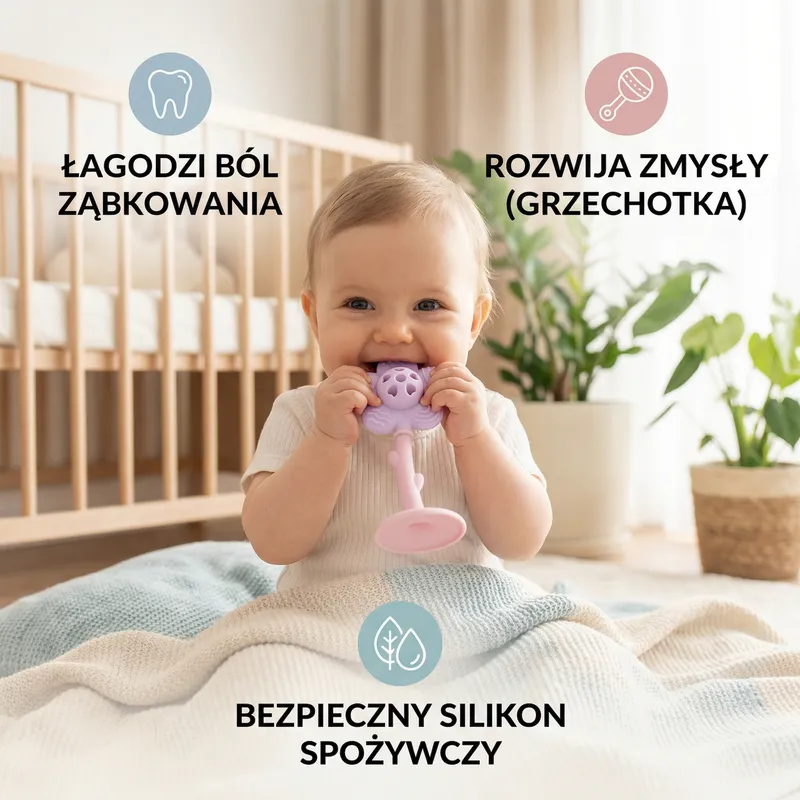 Силиконова гризалка цвете с дрънкалка за никнещи зъбки — снимка 2