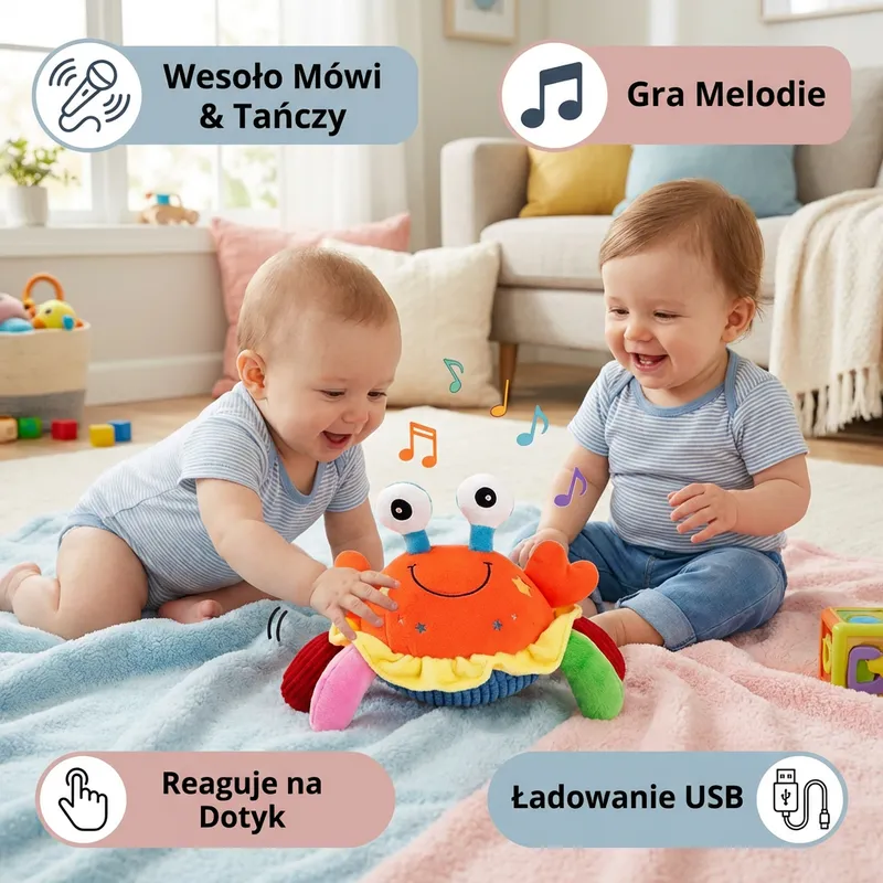 Музикално ракче с движение и звуци, играчка за бебета — снимка 2