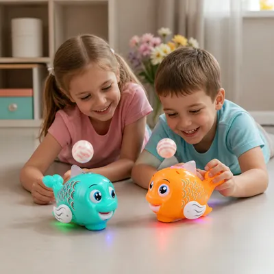 Плаваща играчка рибка с топче, светлина и музика