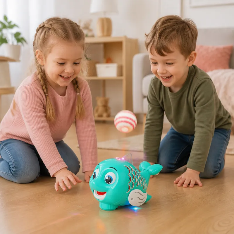Плаваща играчка рибка с топче, светлина и музика — снимка 2