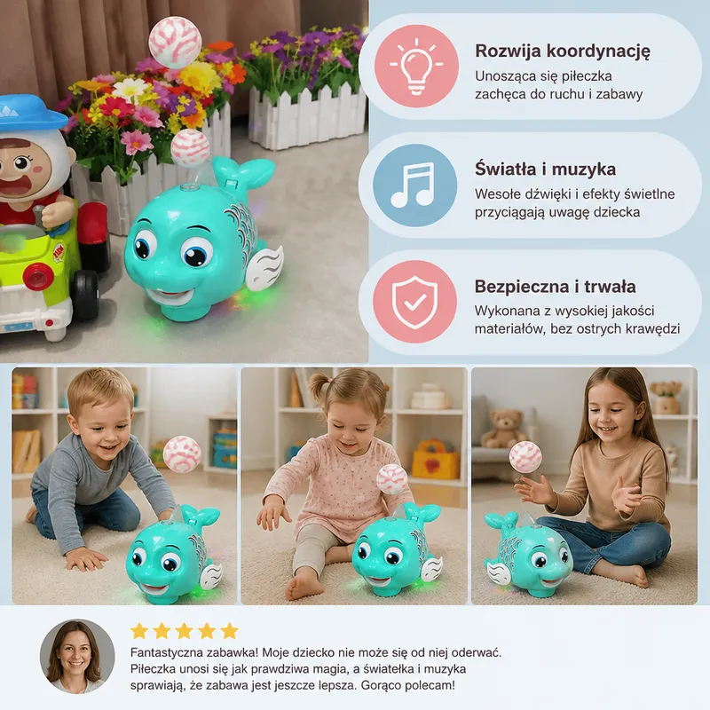 Плаваща играчка рибка с топче, светлина и музика — снимка 3