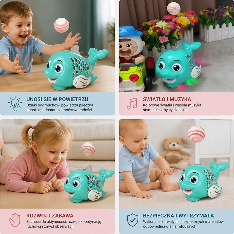 Плаваща играчка рибка с топче, светлина и музика — снимка 4
