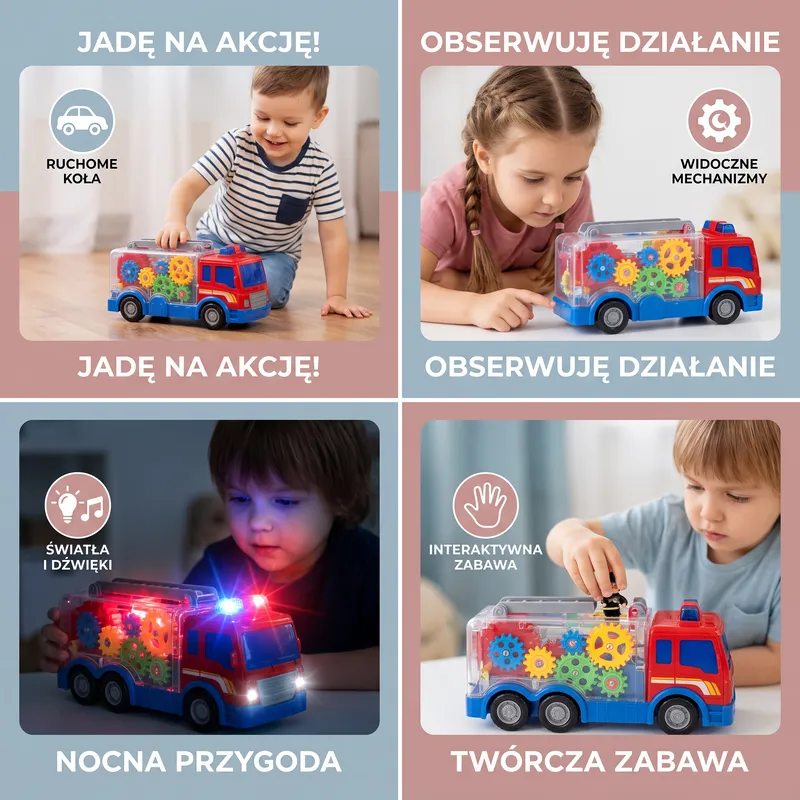 Пожарна играчка с движещи се зъбни колела и светлини — снимка 4