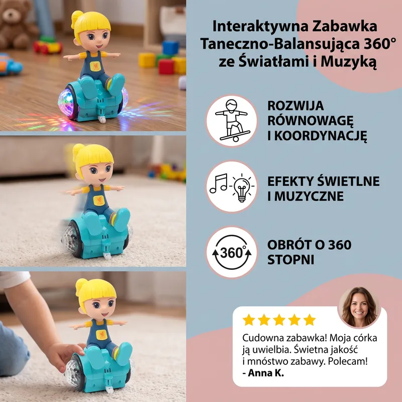 Танцуваща балансираща играчка 360° със светлини и музика — снимка 3