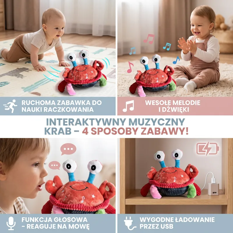 Музикален рак с гласова функция, движеща се играчка за бебета — снимка 4