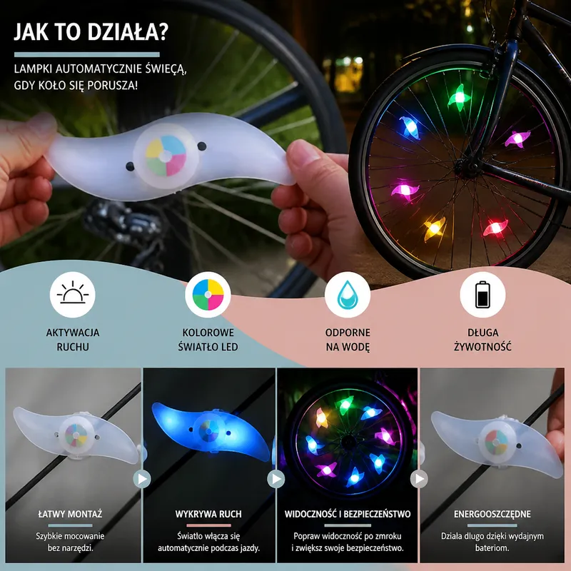 Цветни LED лампички за спици на велосипед — снимка 2