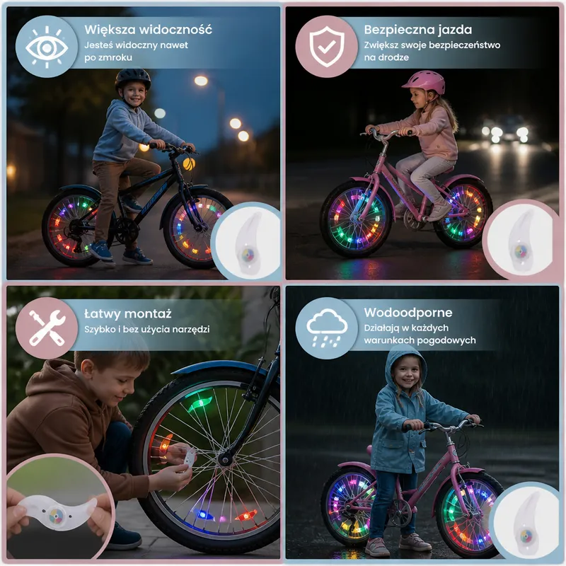 Цветни LED лампички за спици на велосипед — снимка 3