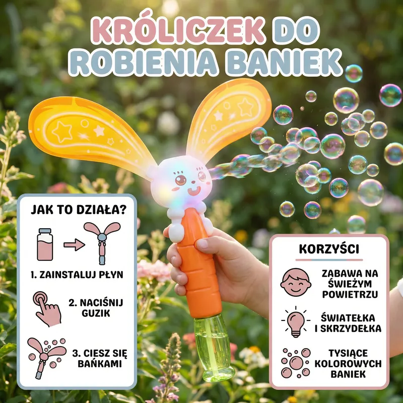 Зайче машина за сапунени балони с крилца и светлина — снимка 2