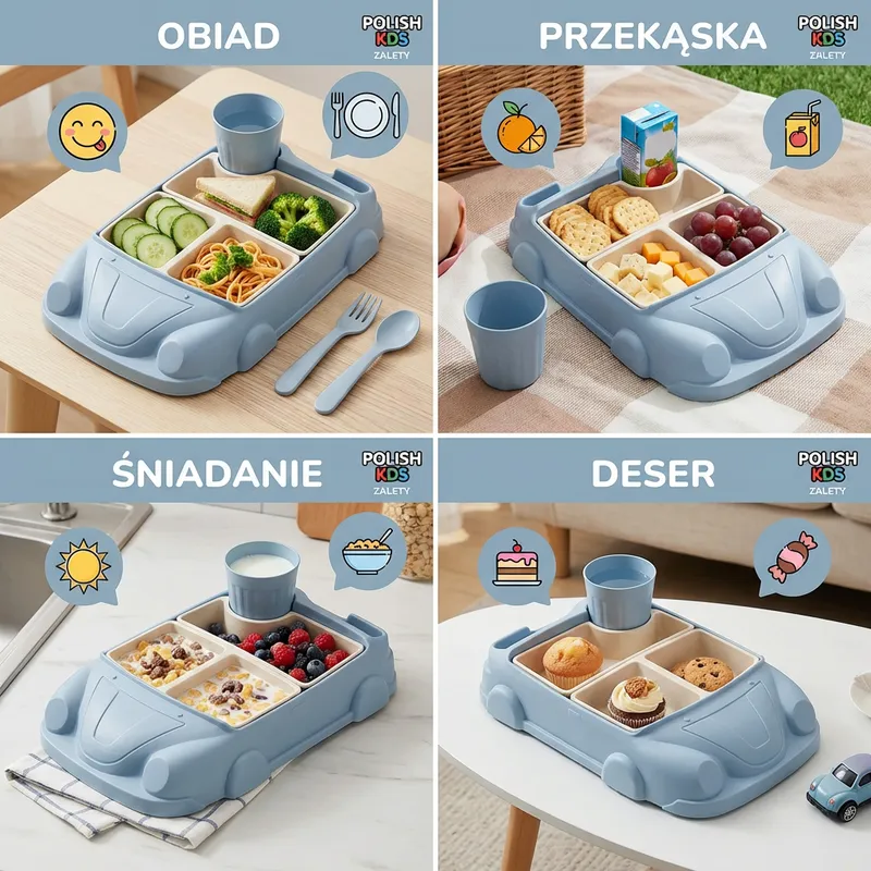 Кутия за храна кола с отделения и чашка за деца — снимка 3