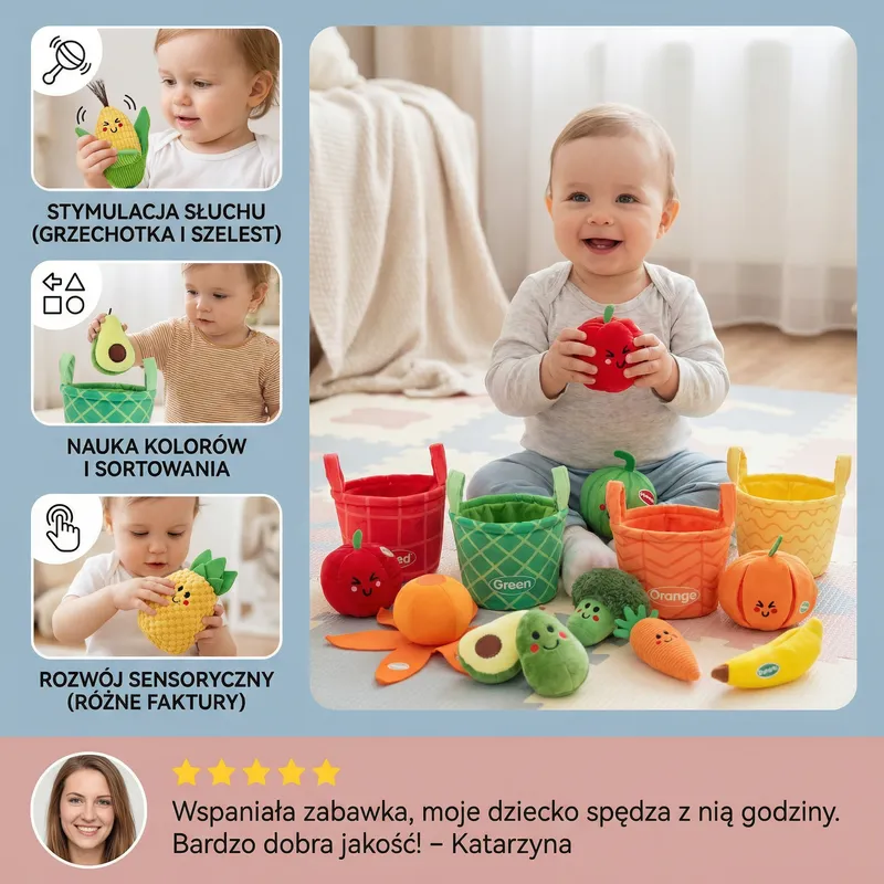 Меки играчки плодове и зеленчуци за сортиране, 4 броя — снимка 4