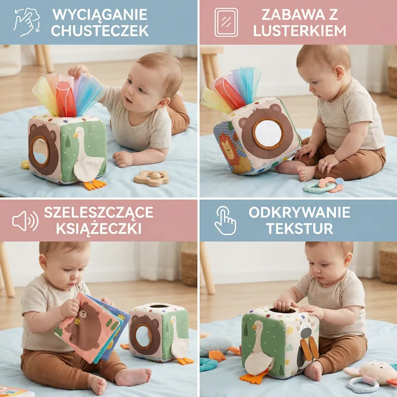 Сензорна кутия с кърпички Монтесори, мека играчка за бебета — снимка 3