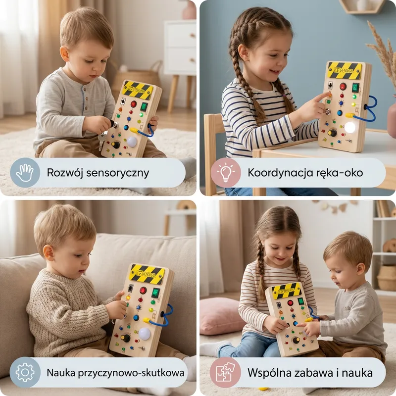 Дървена сензорна дъска Монтесори със светлини и ключове — снимка 3