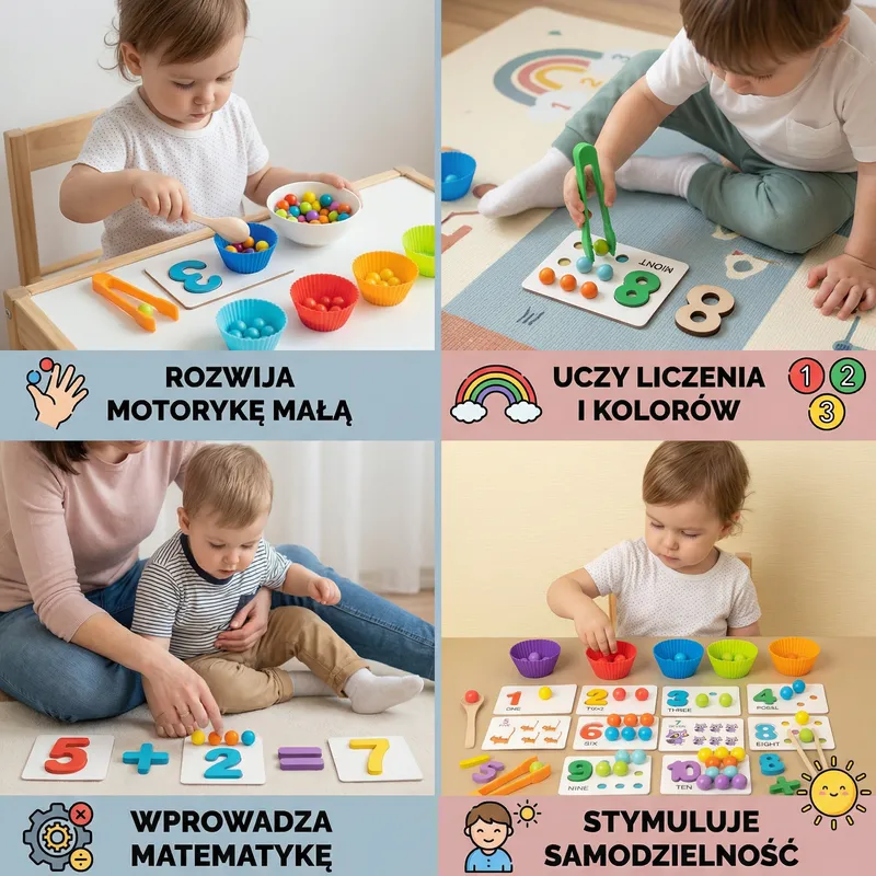 Комплект топчета Монтесори за сортиране по цвят и брой — снимка 3
