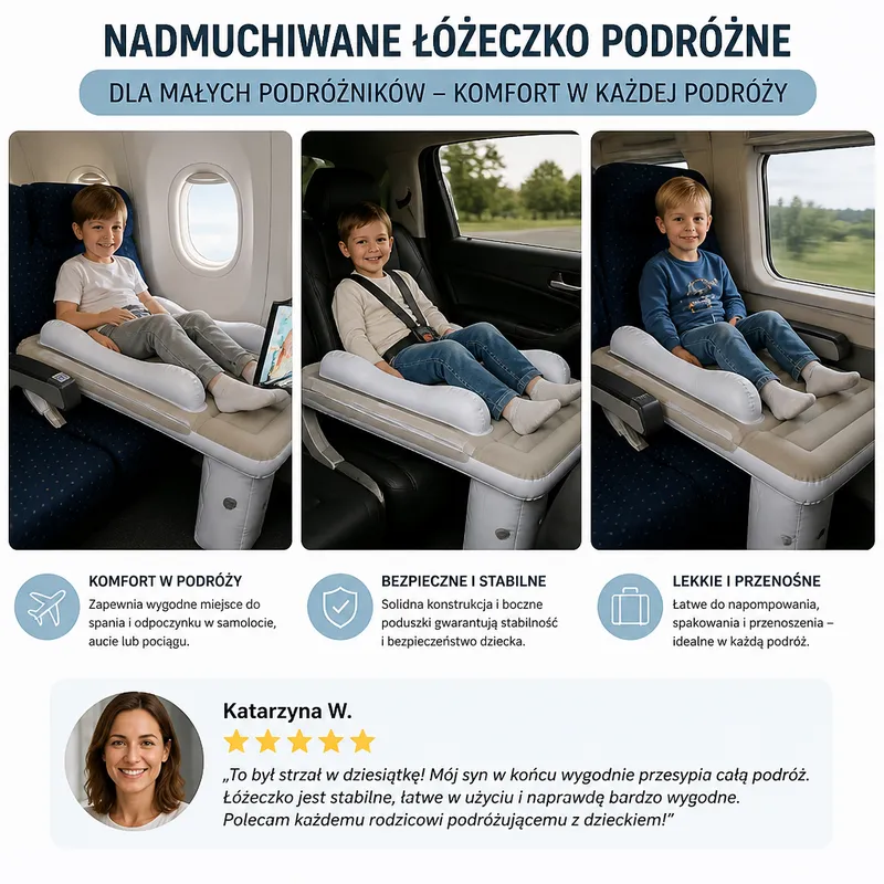Надуваемо пътно легло за малко дете за самолет и кола — снимка 3