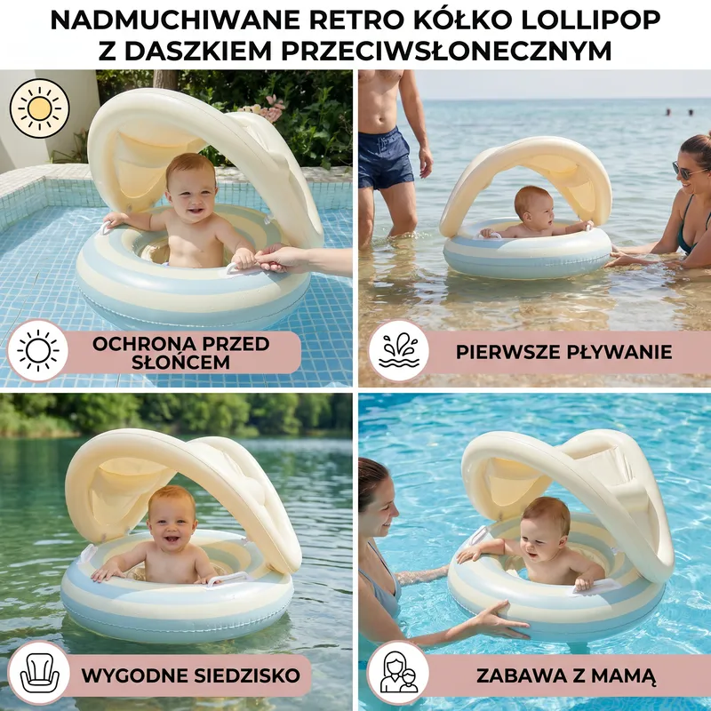 Бебешки плувен кръг Lollipop с подвижен сенник от 6 до 36 месеца — снимка 3