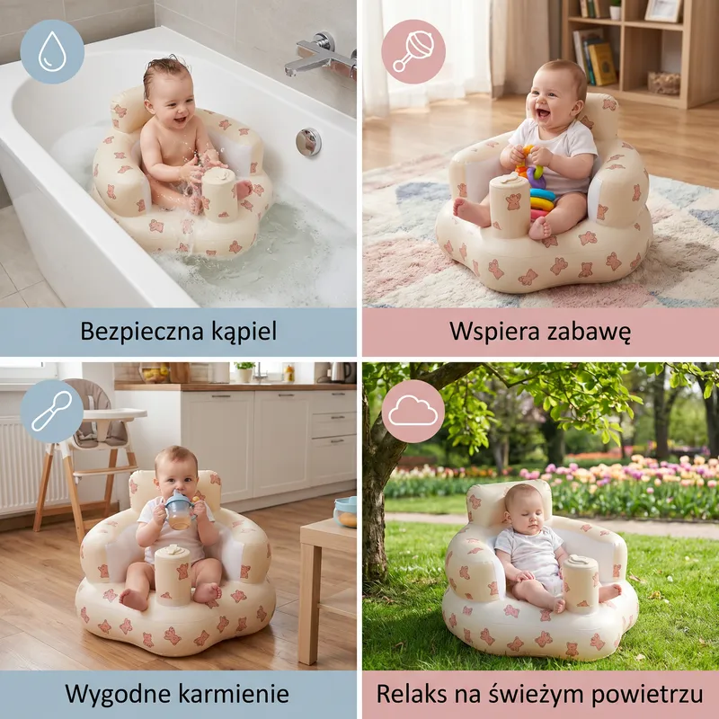 Надуваема седалка за бебе с мече за сядане и къпане — снимка 4