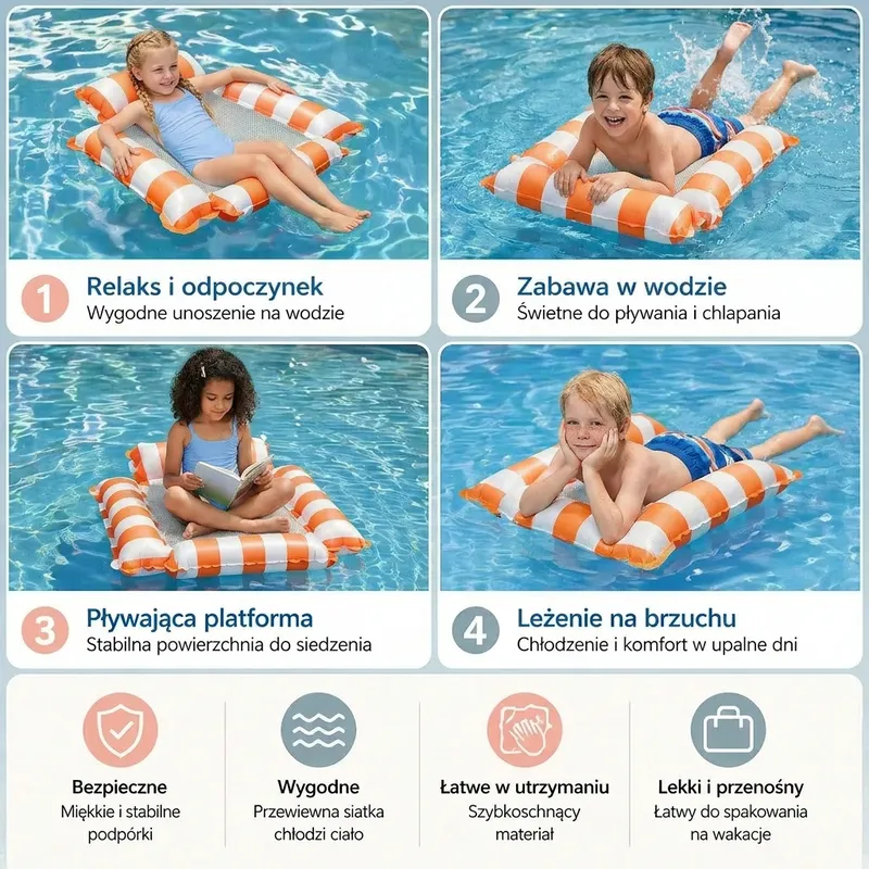 Надуваема седалка за басейн, воден хамак с мрежа — снимка 3