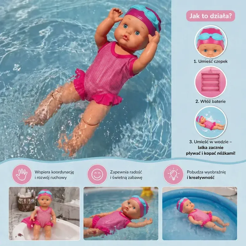 Плуваща кукла, водоустойчива играчка за басейн — снимка 3