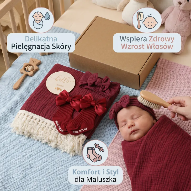 Подаръчен комплект за новородено с кърпа, чорапки и четка — снимка 4