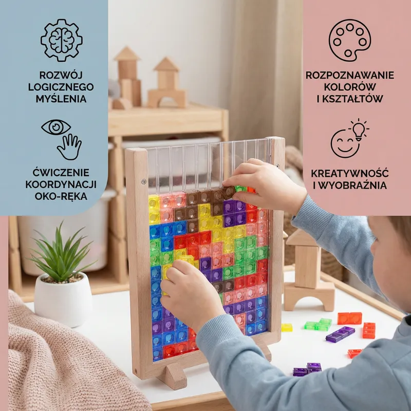 3D пъзел от цветни блокчета с дървена рамка Монтесори — снимка 2