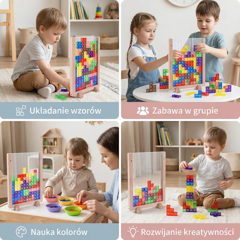 3D пъзел от цветни блокчета с дървена рамка Монтесори — снимка 3
