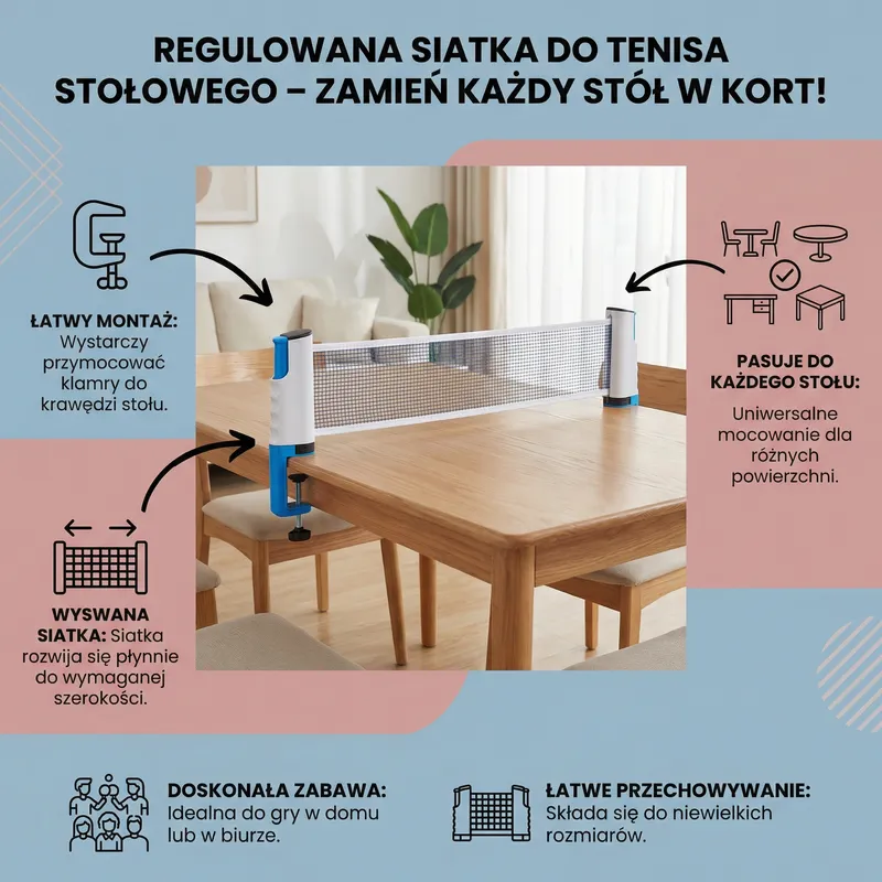 Регулируема мрежа за тенис на маса за всяка маса — снимка 2