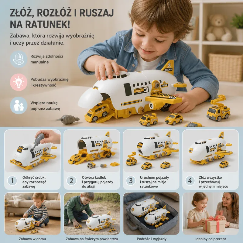 Транспортен самолет DIY с комплект строителни машини — снимка 2
