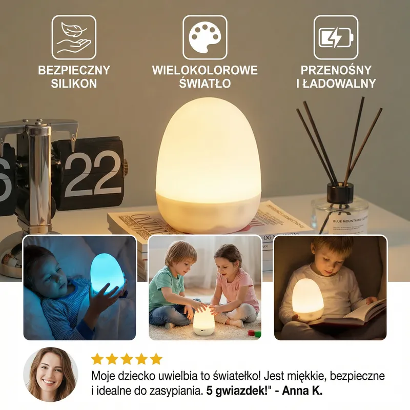 Силиконова LED нощна лампа във формата на яйце — снимка 3